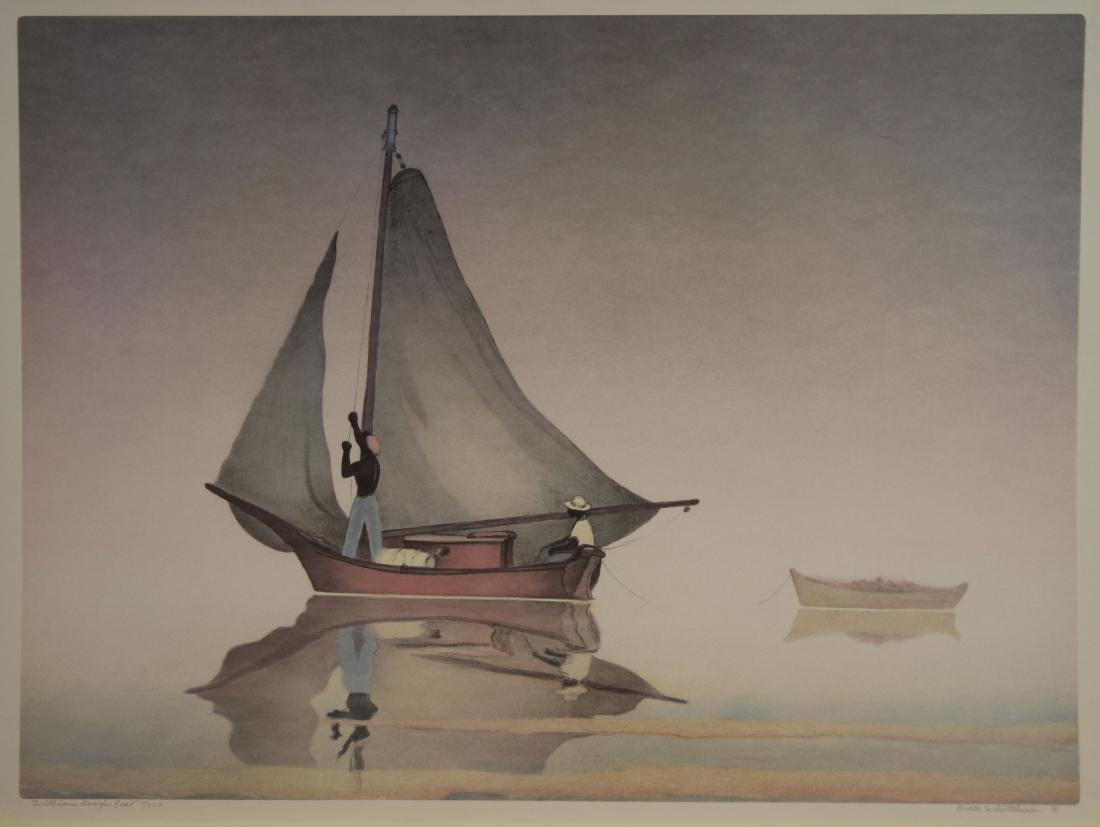 Buell Whitehead (FL, 1919 - 1993) Litho: Buell Whitehead (Florida, 1919 - 1993) "William Henry's Boat" Lithograph. Pencil signed and titled in lower margin. Numbered (11/250).Image size: 20 x 27.5 in. Sheet Size: 22 x 29.25 in. Unframed.