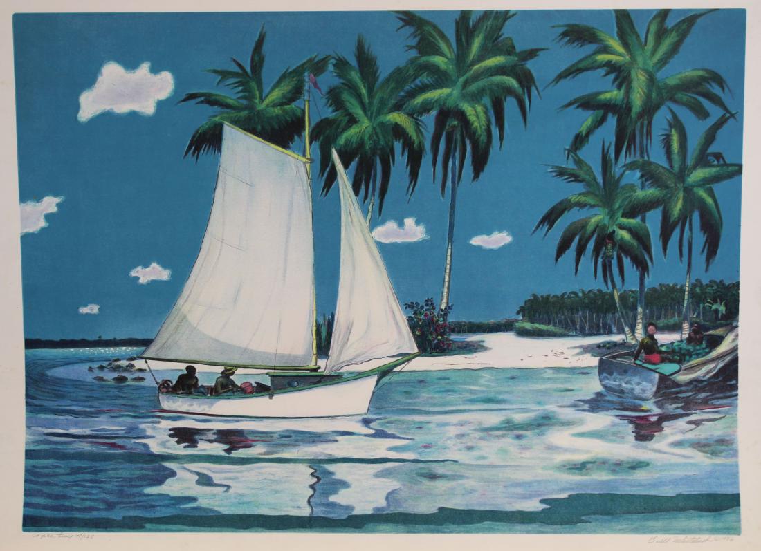 Buell Whitehead (FL, 1919 - 1993) "Copra Time": Buell Whitehead (Florida, 1919 - 1993) "Copra Time" Lithograph. Pencil Signed, Titled, and numbered (97/125) in lower margin.Image size: 21 x 29 in. Sheet Size: 23 x 32.25 in. Unframed.