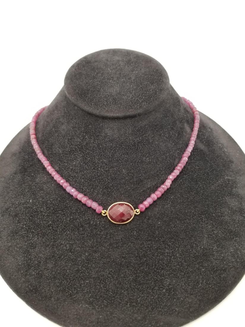 10K Gold & Ruby Beaded Necklace: 10K Gold & Ruby Beaded Necklace. Stamped 'India' and 10K on clasp. Length: 18 in.