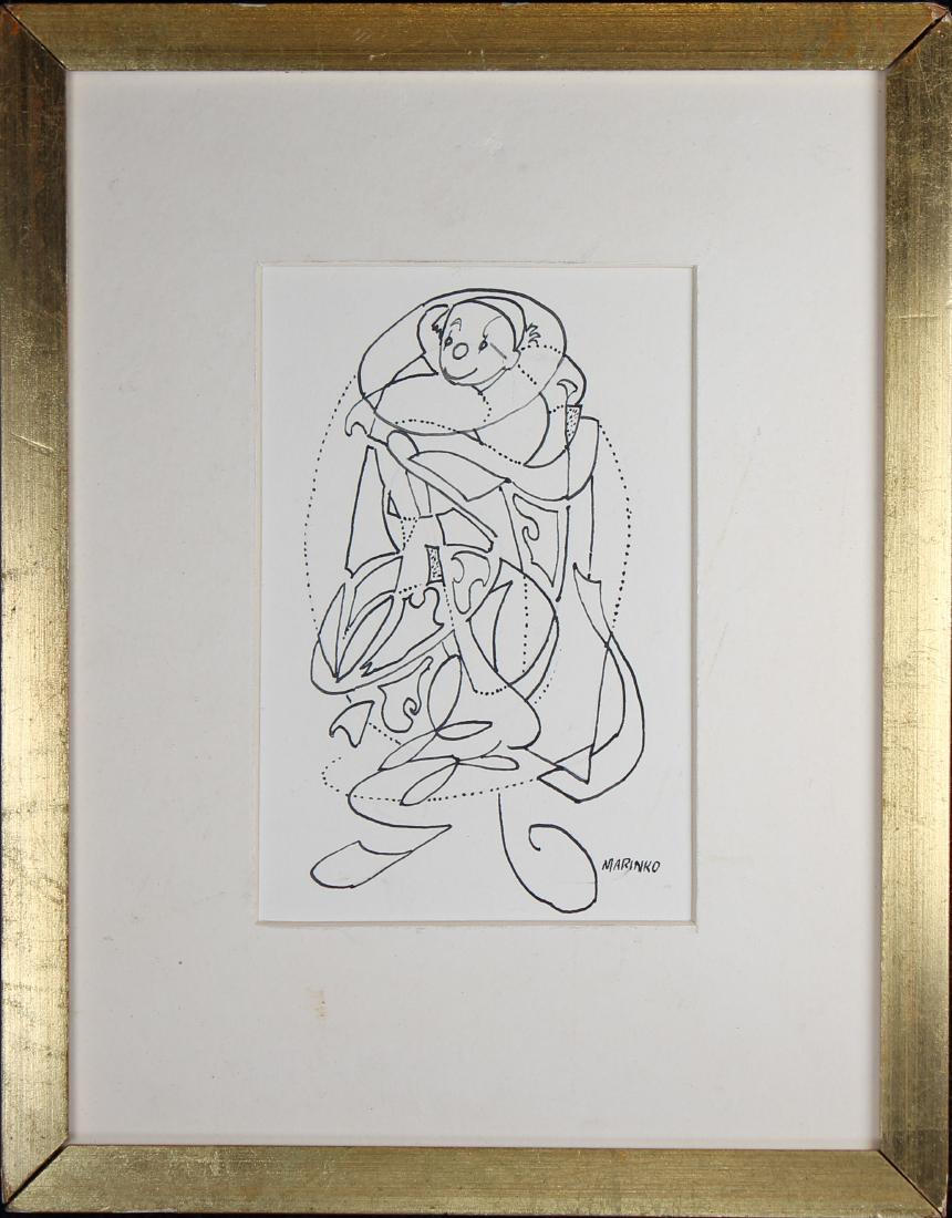George Marinko (1908 - 1989) "Clown": George Marinko (CT, New York, 1908 - 1989) "Clown" ink drawing. Signed lower right. Sight size: 5.25 x 3.5 in. Overall Size: 10 x 7.75 in.