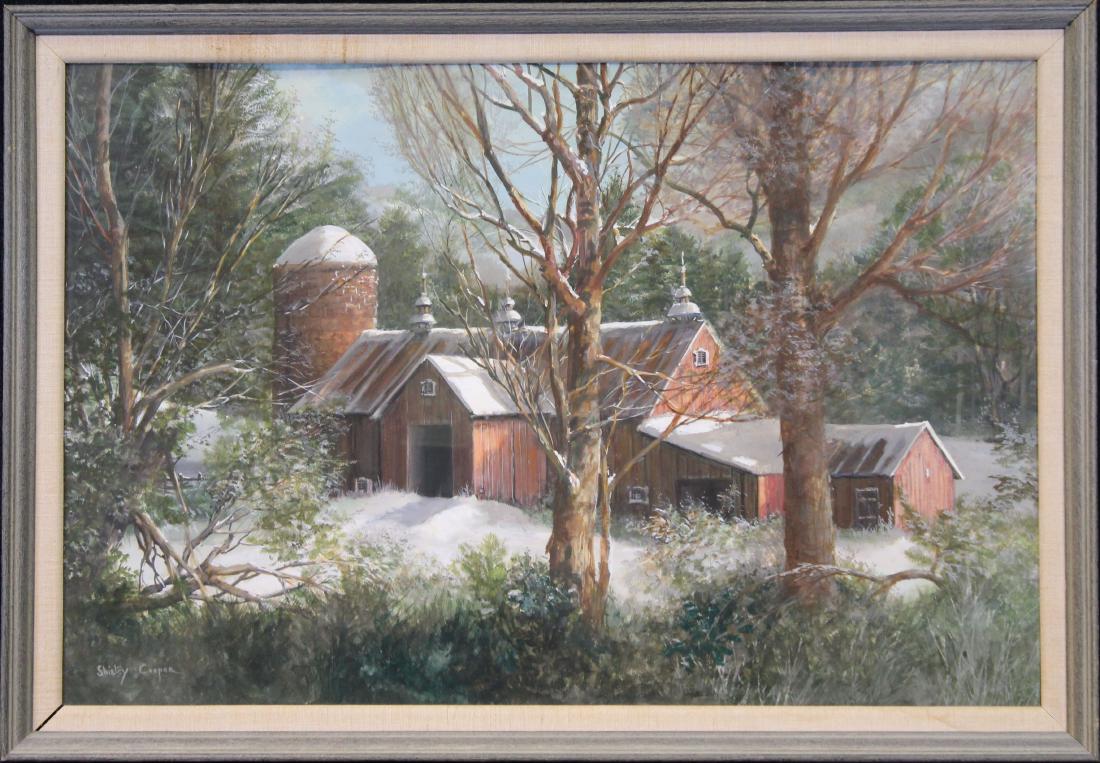 Shirley Cooper, Farmhouse in Winter: Shirley Cooper, Farmhouse in Winter. Watercolor/Gouache. Signed lower left. American School. Sight size: 19 x 29 inches.