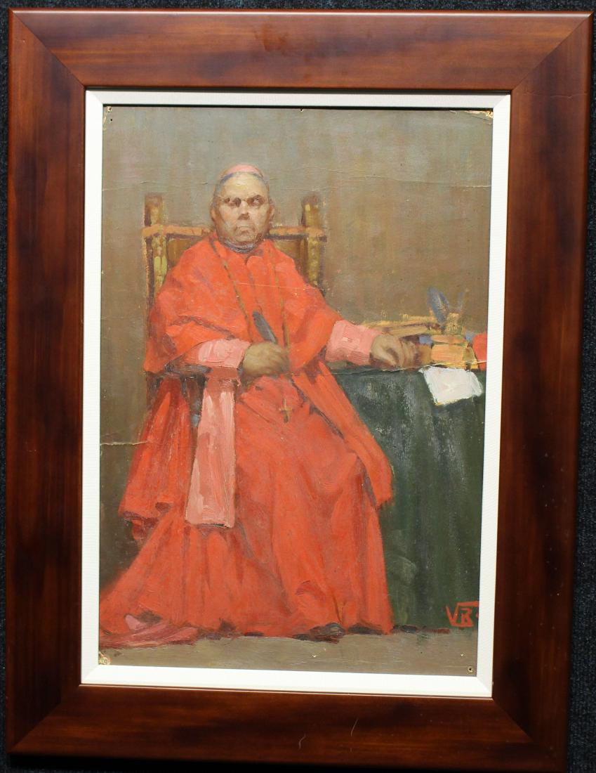 Italian School, Early 20th C. Portrait of Cardinal: Italian School, Early 20th C. Portrait of Cardinal. Initialed "VB". Condition: slight loss to corners, appears to be from prior framing. Sight Size: 18.5 x 12.5 in. Overall Size: 25 x 19 in.