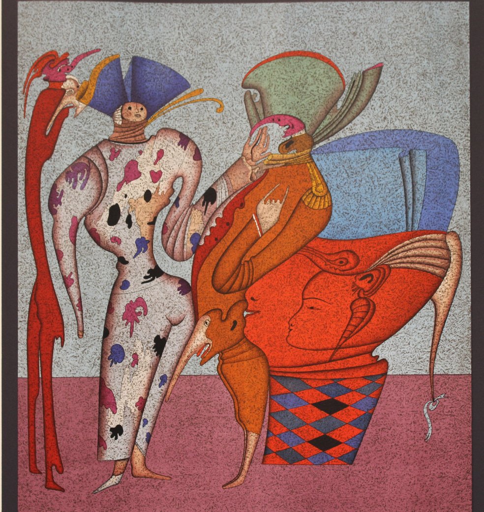 Mihail Chemiakin (B. 1943) "Untitled VII" (26/225): Mihail Chemiakin (New York, Russia born 1943) "Untitled VII" Color serigraph. Numbered (26/225) lower left. Pencil Signed lower right. Watermark "Arches France". Chemiakin's work is in the permanent c