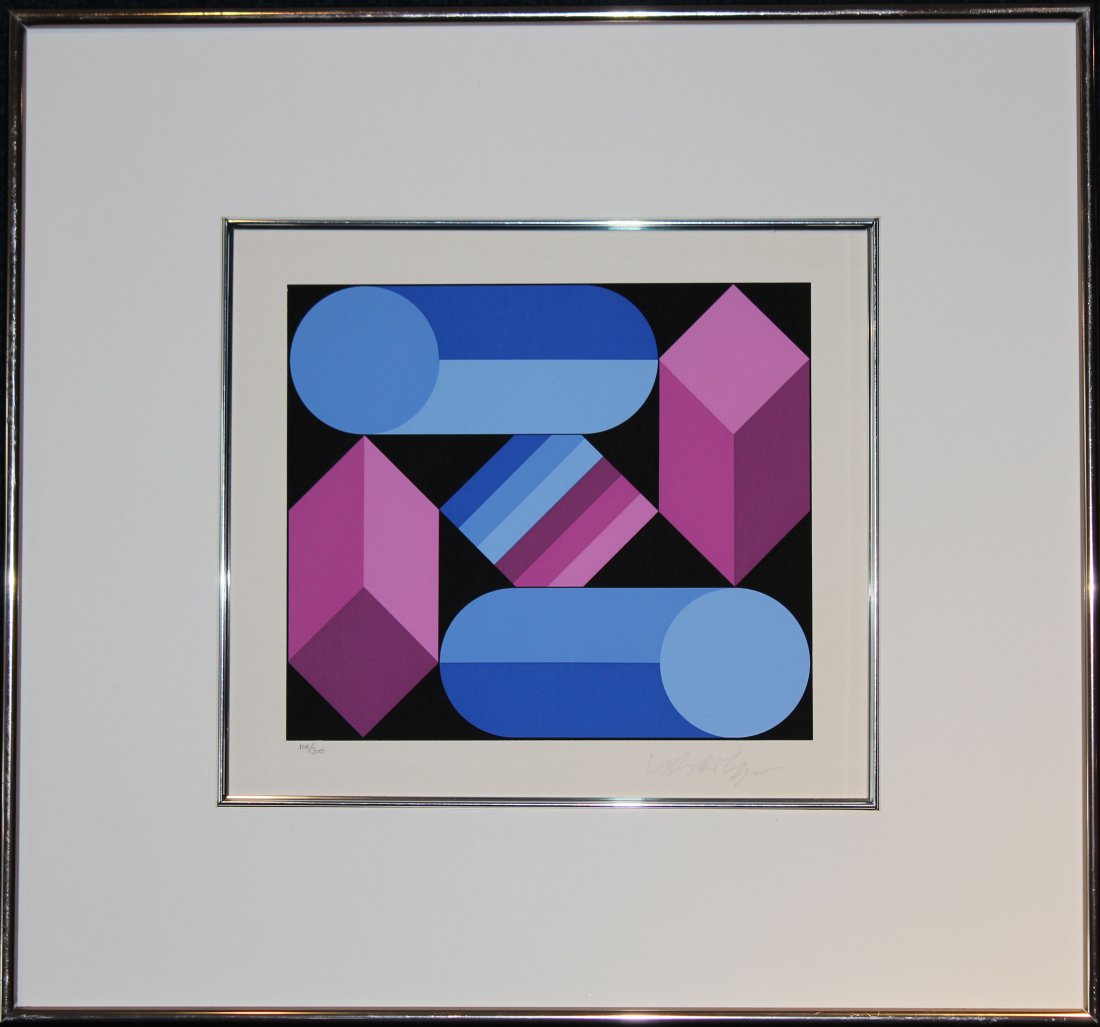 Victor Vasarely (1906 - 1997): Victor Vasarely (1906 - 1997). Pencil signed and numbered lower margin (106/300). Sight size: 8 x 9.25 in. Overall Size: 18 x 19.25 in.