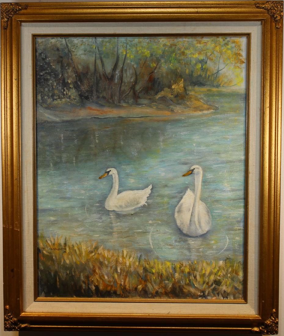 Elizabeth Rohn, 20th C. Painting of Swans (1 of 5)