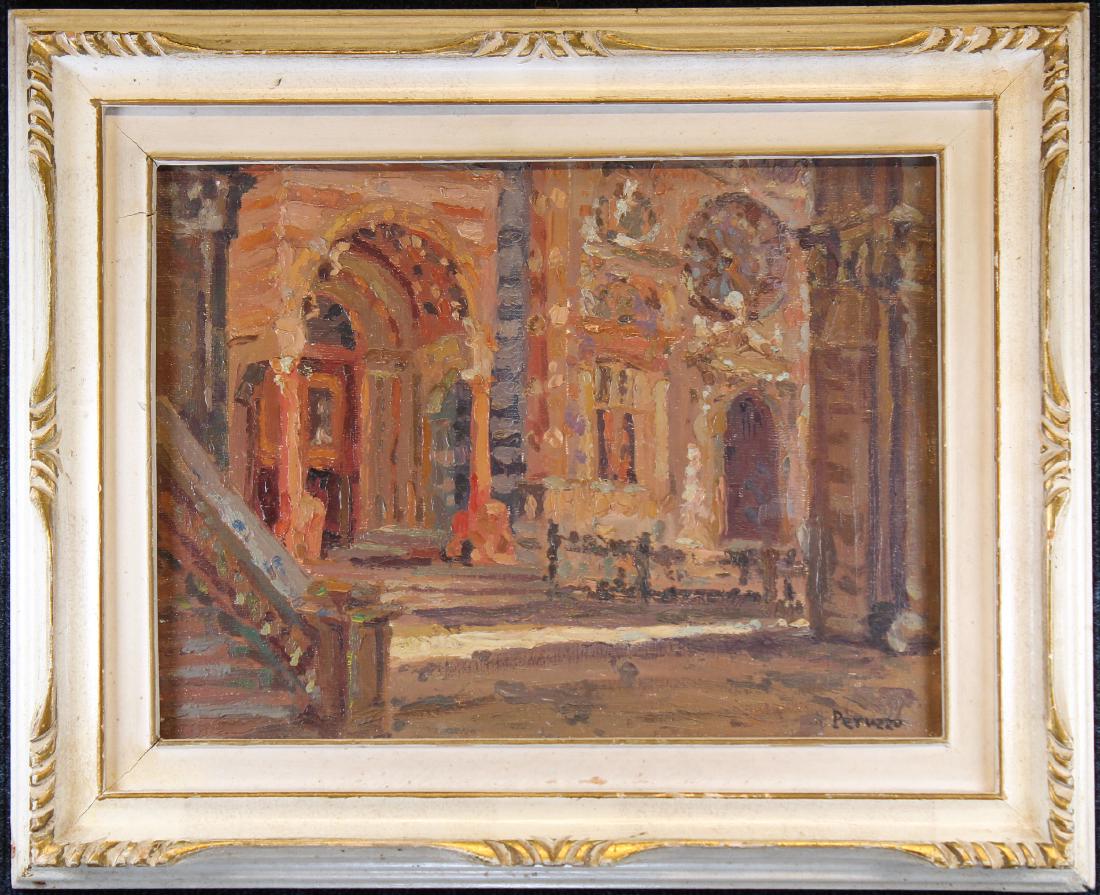 Signed, 20th C. Italian Impressionist Painting: Signed, 20th C. Italian Impressionist Painting. Signed "Peruzzo?" lower right. Oil on board. Sight Size: 11 x 15 in. Overall Size: 17.25 x 21.25 in.