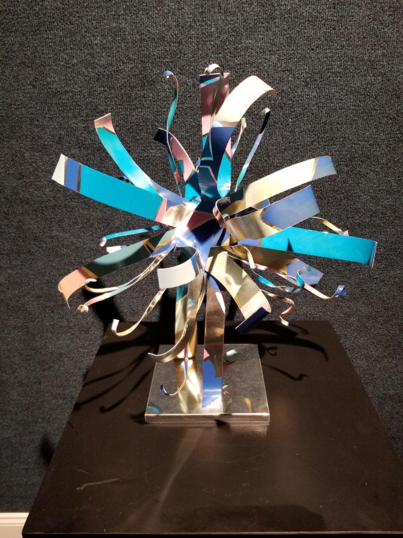 Dorothy Gillespie (1920 - 2012) Metal Sculpture: Dorothy Gillespie (1920 - 2012) Metal Sculpture. Titled "Starry Night, 2004". Inscibed on base. Enamel on Aluminum. Dorothy Gillespie's career spanned seven decades, and was always in the forefront of