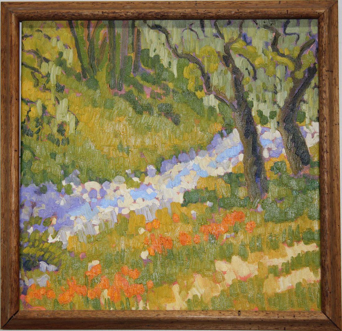 "Crane Creek Park" Sonoma California, Signed Painting: "Crane Creek Park" Sonoma California, Signed Painting. Oil on canvas. M Stephen Richards, signed and titled verso. Sight size: 15.5 x 15.5 inches. Overall framed size: 17.5 x 18 inches.