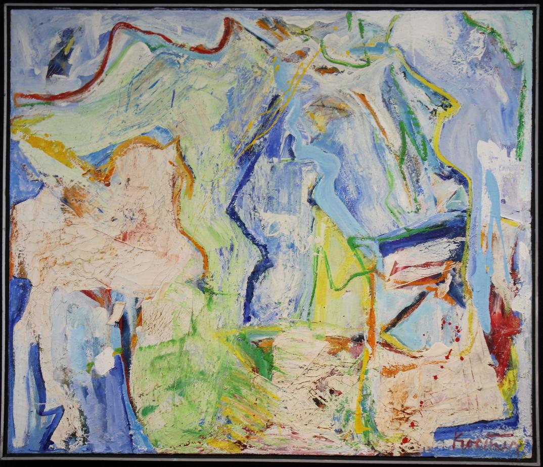 Thomas Koether (NY, FL b. 1940) "Untitled-Lime": Thomas Koether (New York, FL / Europe, Australia) Abstract Painting. Signed lower right. Oil on canvas. Dated 1990. In 1960, Koether was accepted to the school of the Art Institute of Chicago at age 2