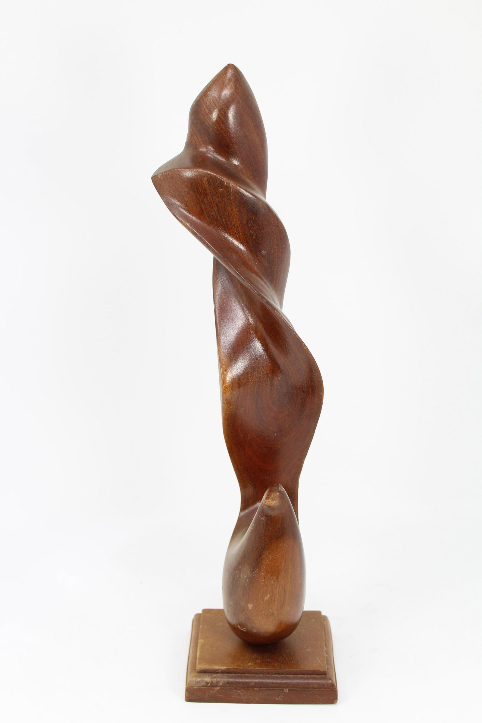Signed, Mid Century Modern Abstract Sculpture: Signed, Carved Wooden Mid Century Modern Abstract Sculpture. Initialed in lower portion near base. Height: 16.25 in.