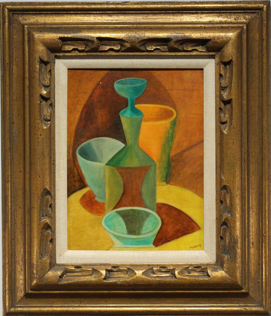 Signed, American Modernist Still Life Painting: Signed, American School Modernist Still Life Painting. Signed lower right. Oil on board. Sight size: 11.5 x 8.5 in. Overall size: 20 x 17.5 in.