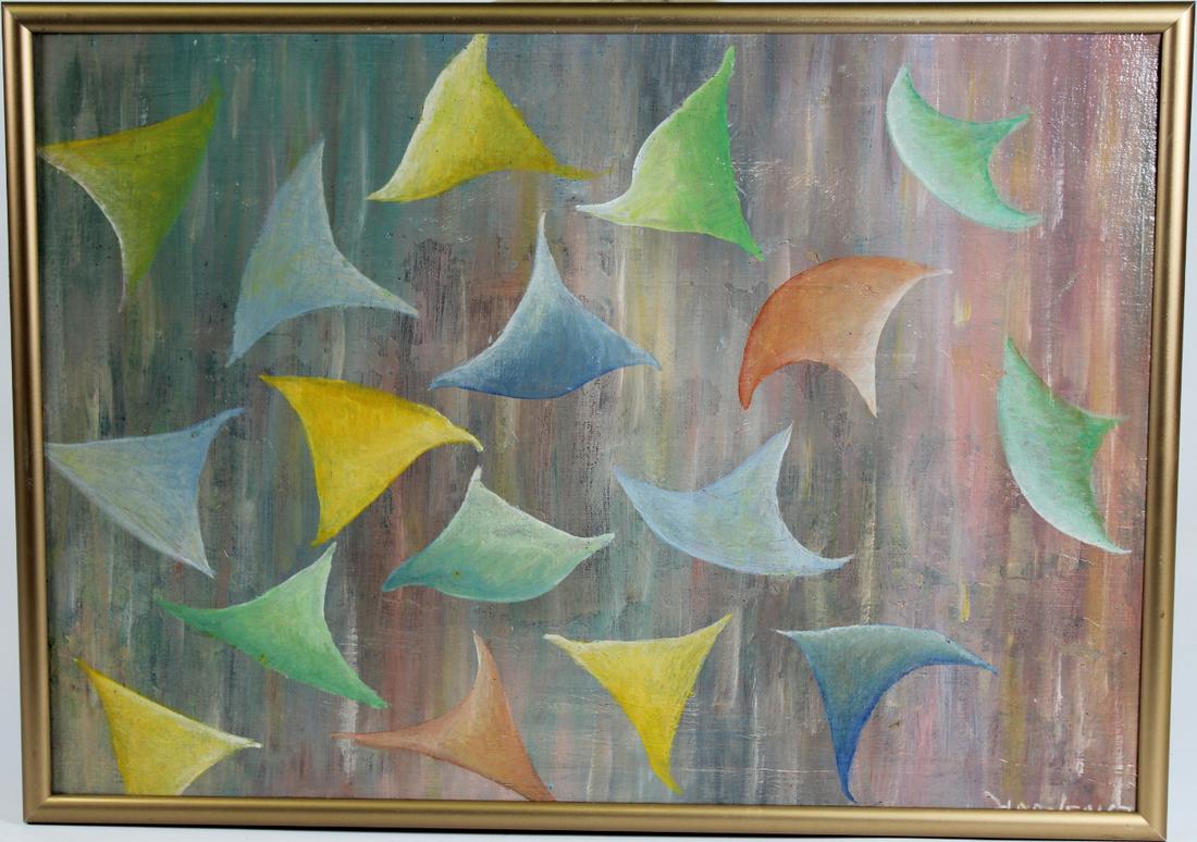 Haanen, Signed 1967 Abstract Painting: Haanen, Signed 1967 Abstract Painting. Signed underneath frame lower right. Oil on board. Sight size: 9.5 x 13.5 in. Overall Size: 10.25 x 14.25 in.