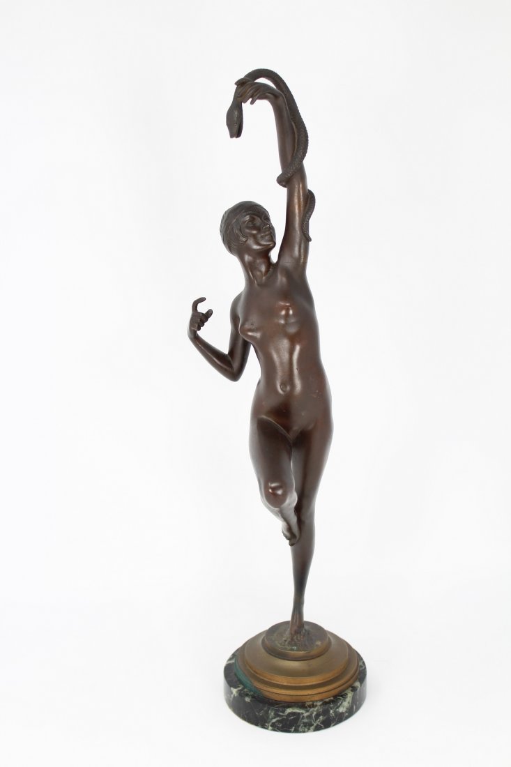 Art Nouveau Bronze "Charmeuse" Bronze: Art Nouveau Bronze "Charmeuse" Bronze Figure on Marble base. Total Height: 18.5 inches. Appears to be unsigned.