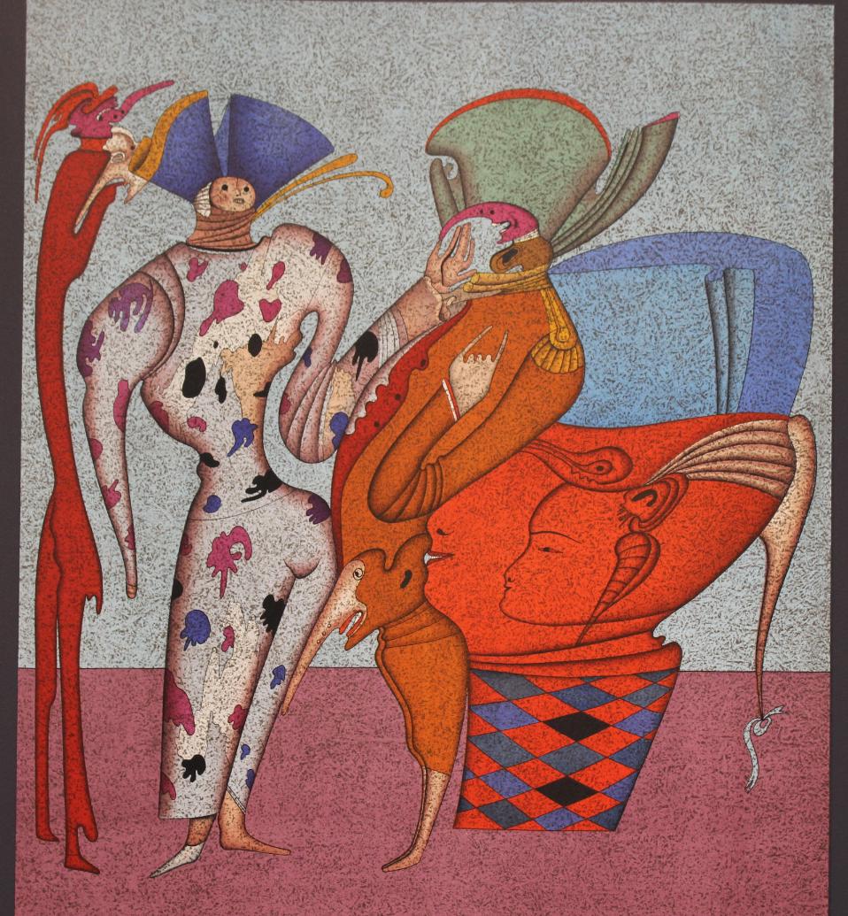 Mihail Chemiakin (B. 1943) "Untitled VII" (28/225): Mihail Chemiakin (New York, Russia born 1943) "Untitled VII" Color serigraph. Numbered (28/225) lower left. Pencil Signed lower right. Watermark "Arches France". Chemiakin's work is in the permanent c