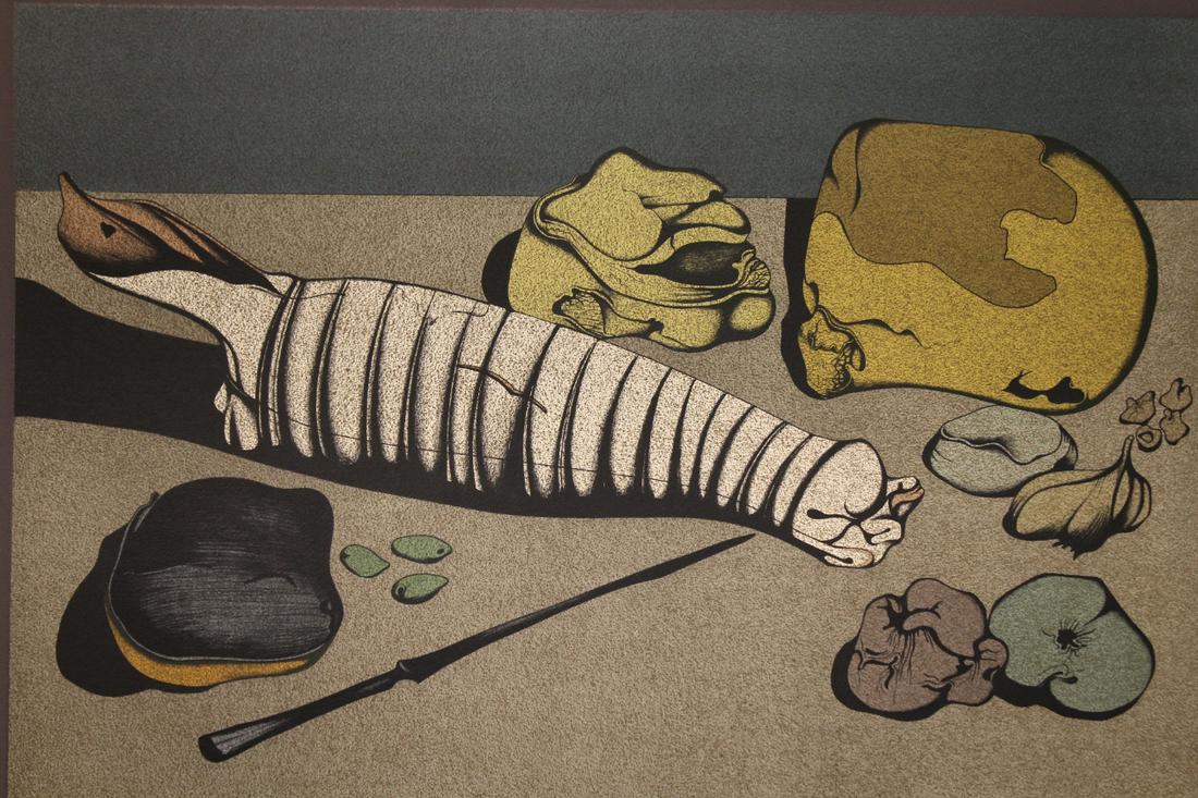 Mihail Chemiakin "Untitled-Nature Morte" (43/225): Mihail Chemiakin (New York, Russia born 1943) "Untitled-Nature Morte" Color serigraph. Numbered (43/225) lower left. Signed lower right. Watermark "Arches France". Chemiakin's work is in the permanent