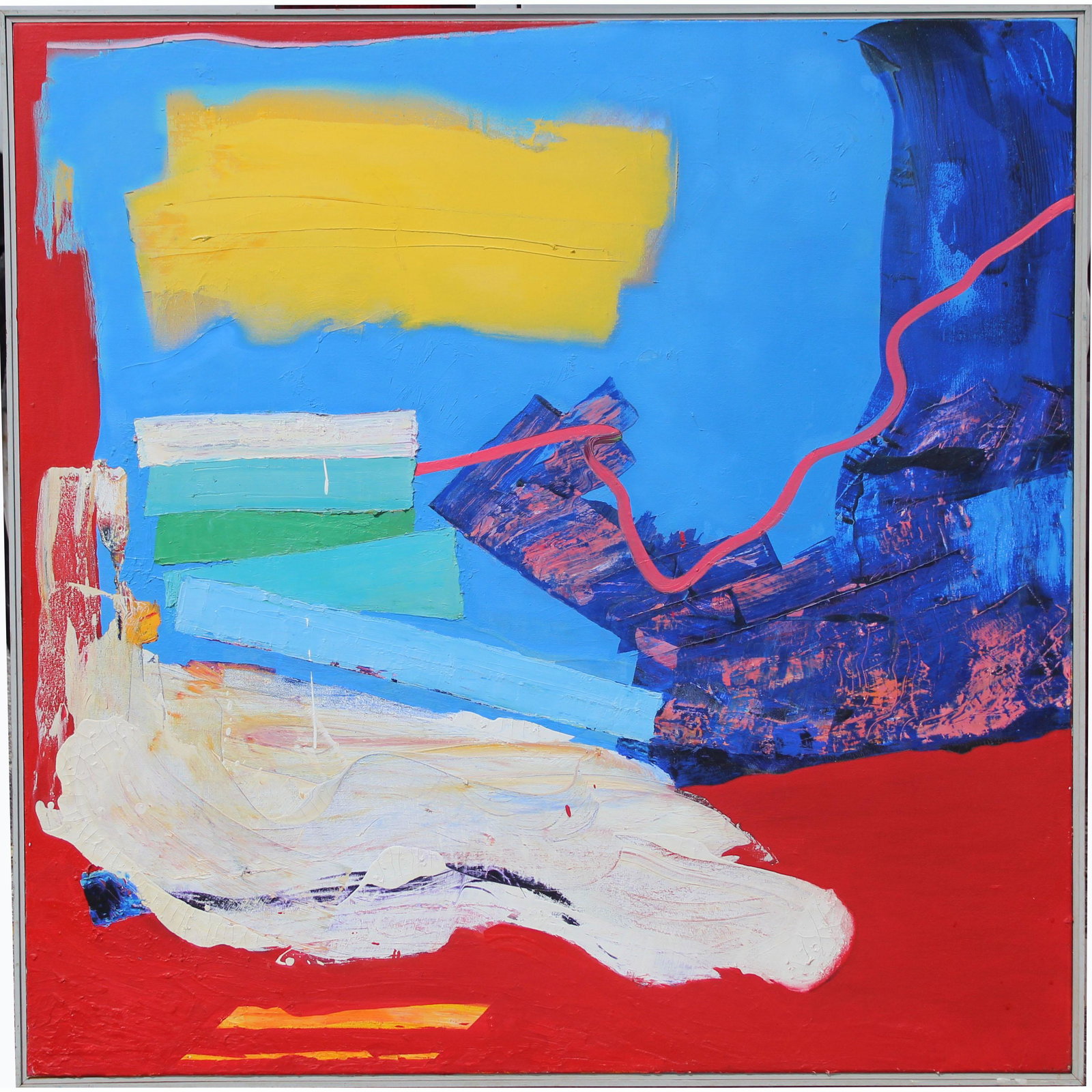 Thomas Koether (NY, FL b. 1940) "Breeze": Thomas Koether (New York, Florida, Europe, Australia, b. 1940) Abstract Painting. Titled: "Breeze" Dated: '90 Oil on Canvas. Signed, titled "Breeze" and dated (1990) verso. Overall Size: 42 x 42 in. I