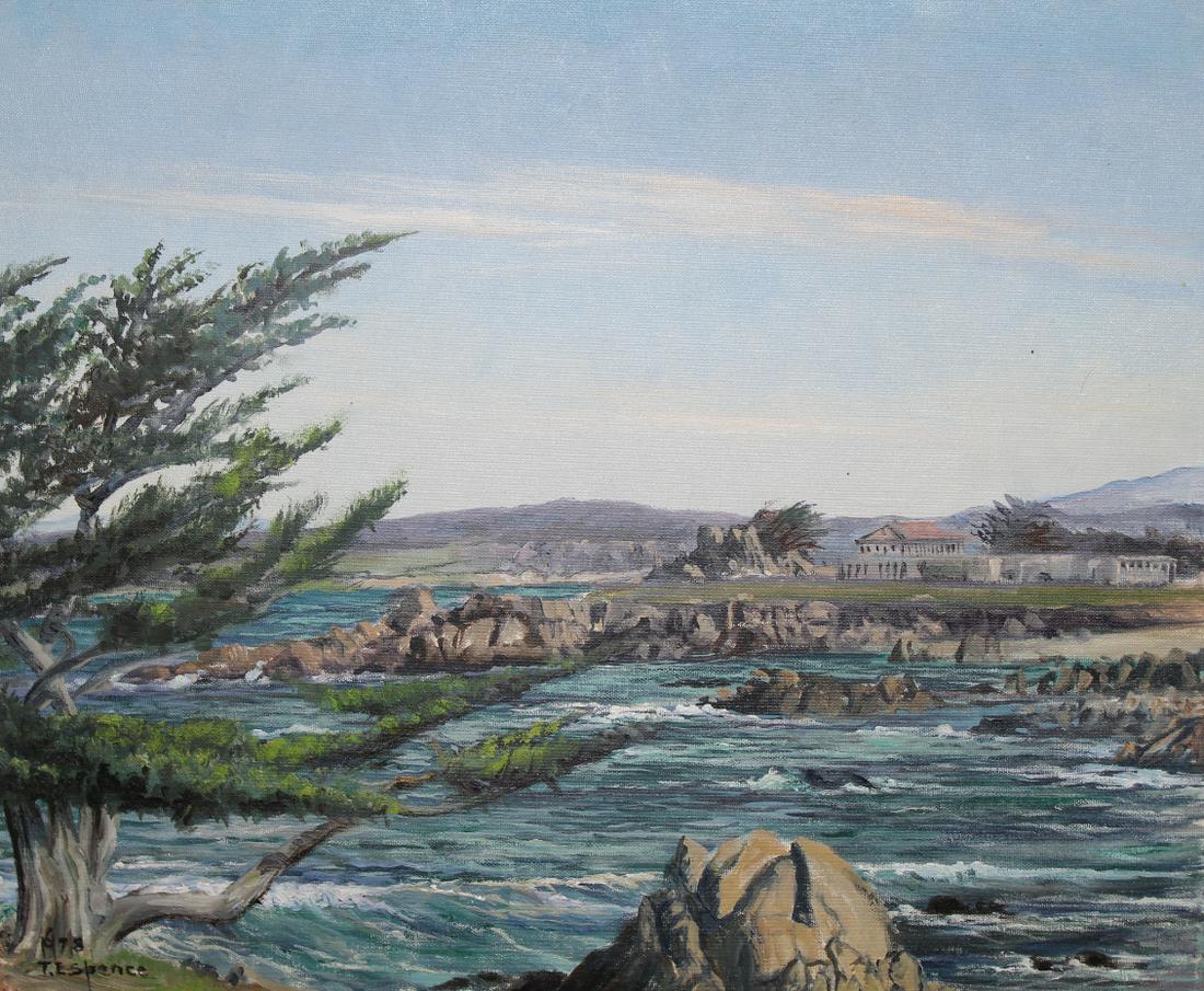 Signed, "Looking Towards Carmel From Point Lobos": Signed, "Looking Towards Carmel From Point Lobos" California Painting. Signed and dated lower left. Oil on board. Size: 12 x 14 in. Unframed.