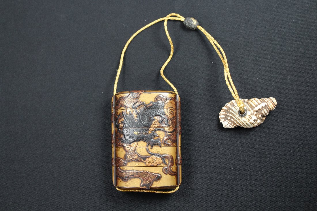 Antique Japanese Dragon Form Inro, Signed: Antique Japanese Dragon Form Inro Netsuke, Signed on the interior. Provenance: Private Sarasota, Florida collection. Height: 3.5 inches.