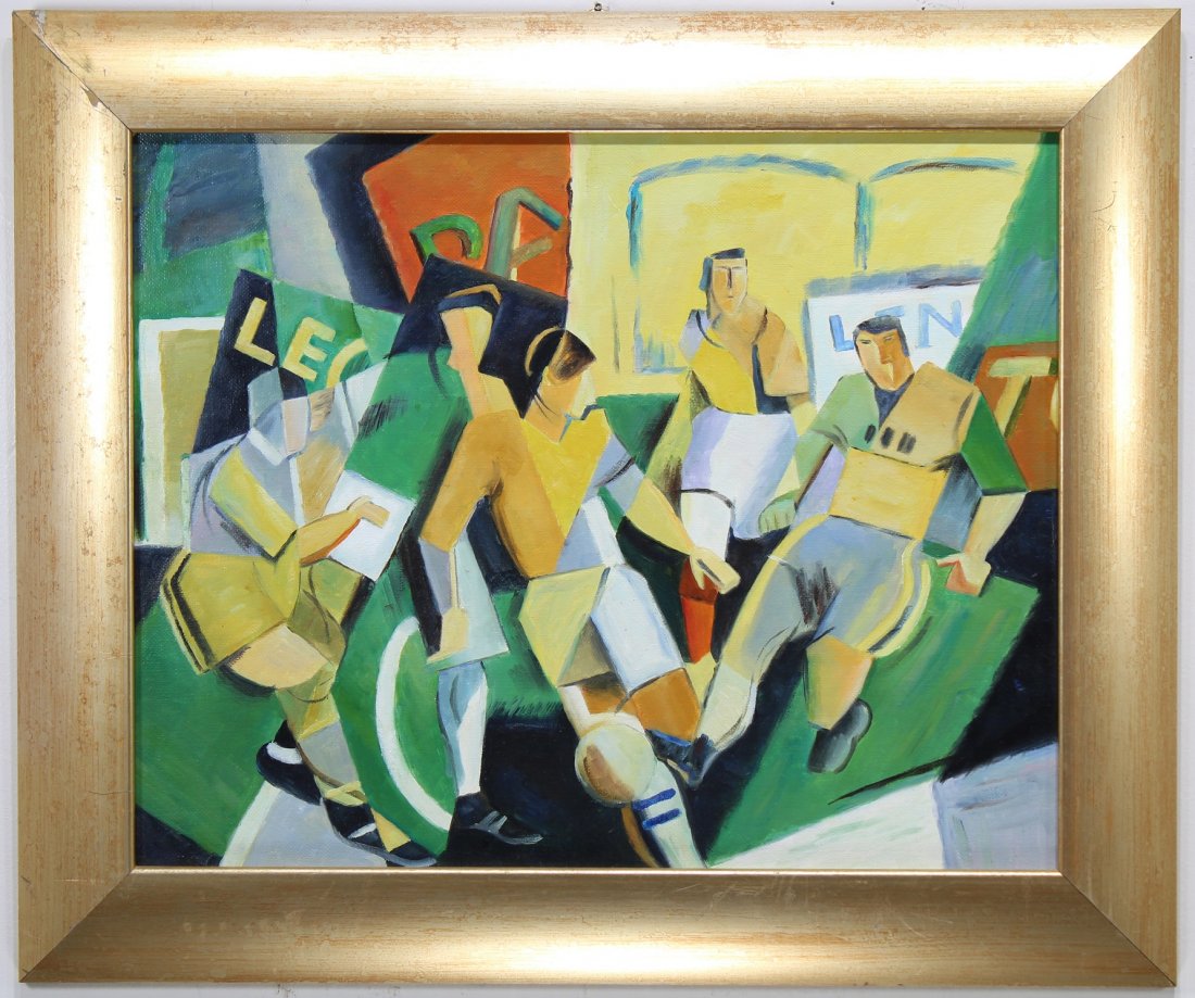 French School, Modernist Figures Playing Soccer: French School, Modernist Figures Playing Soccer. Oil on canvas. Provenance: Private South Florida collection. Sight size: 15.5 x 19.5 inches.