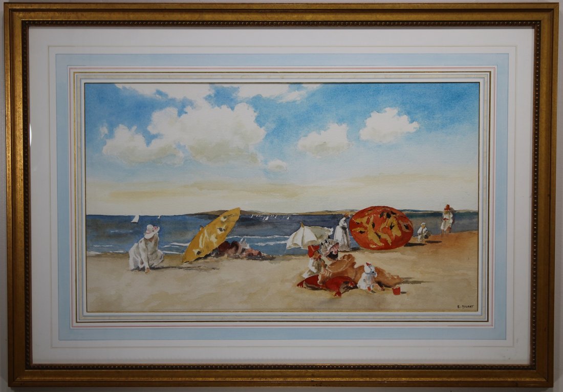 Dysart, Signed 20th C. Beach Scene w/ Figures W/C: Dysart, Signed 20th C. Beach Scene w/ Figures W/C. Signed lower left. Sight size: 16.5 x 28 inches.