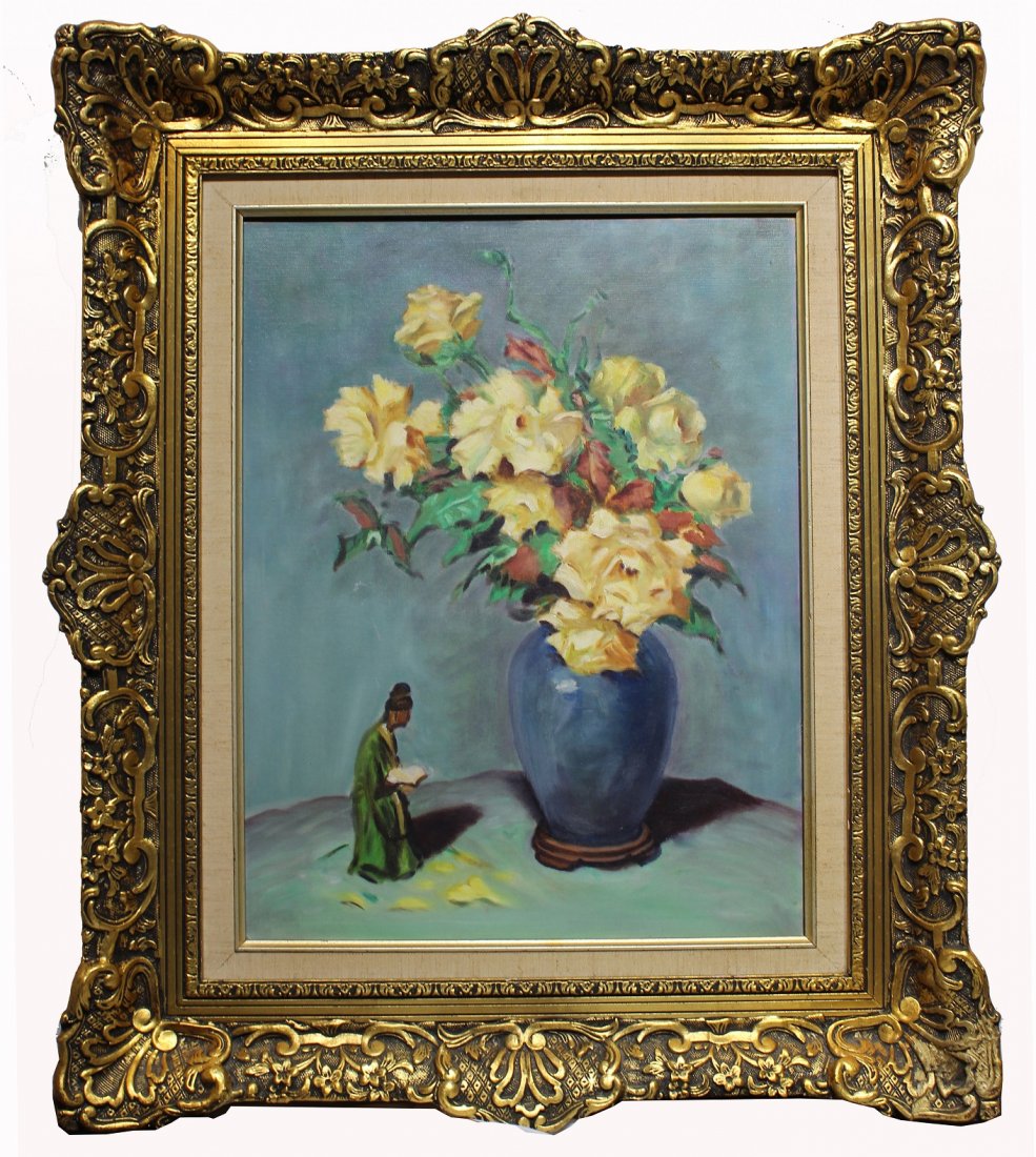American School, 20th C. Still Life Painting: American School, 20th C. Still Life Painting. Housed in a gilt frame. Oil on board. Appears to be unsigned, has not been examined out of frame. Sight size: 17.5 x 13.5 inches.