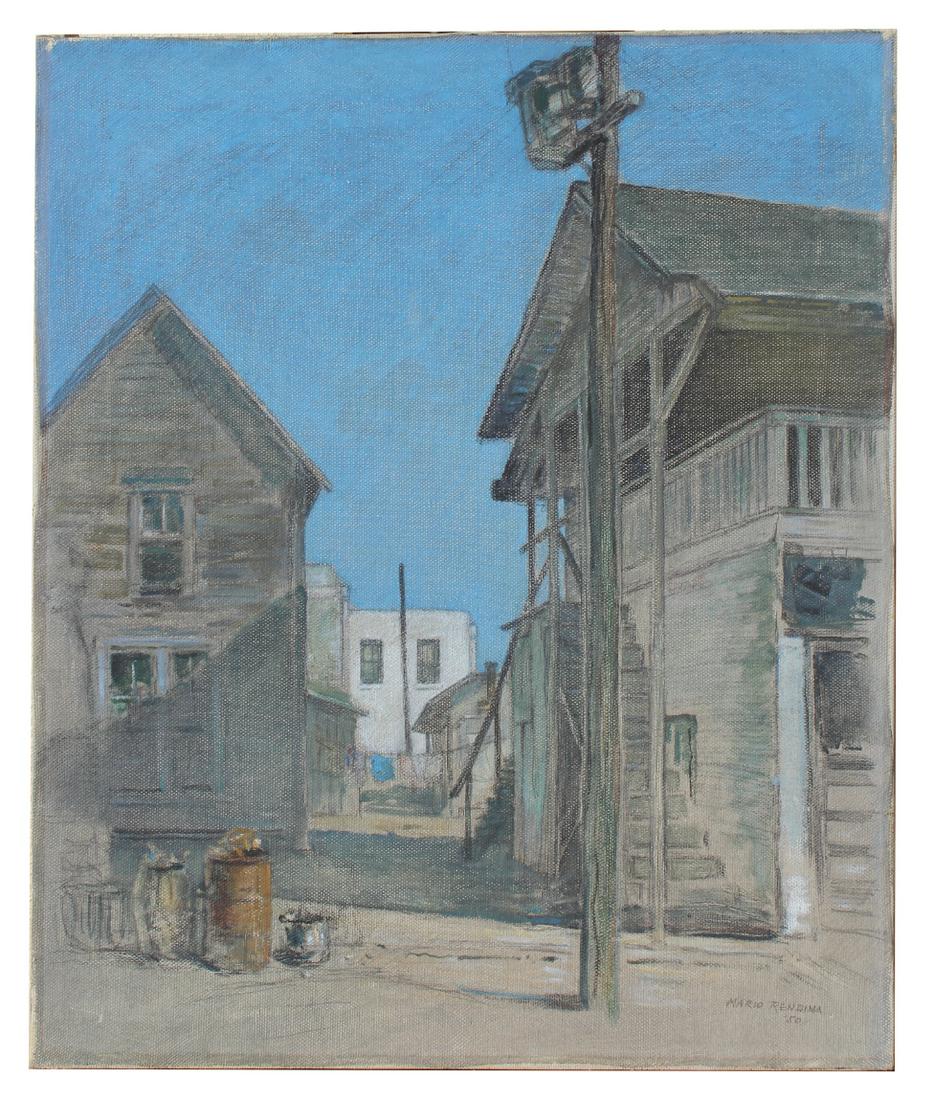 Mario Rendina "6th St.-Central St. Sarasota: Mario Rendina, Oil on canvas painting of Downtown Sarasota Florida titled "6th Street-Central Street Sarasota '50". Signed lower left. Inscribed verso. Size: 24 x 20 in. Unframed.