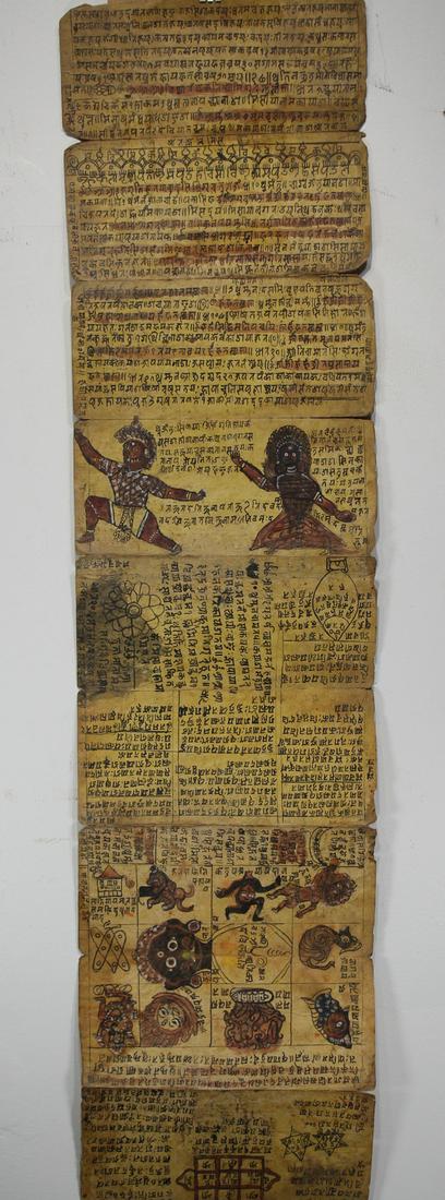 Early Illustrated Nepalese Manuscript: Early Double-Sided Illustrated Nepalese Manuscript Book. In Newari on paper. Unfolded, the manuscript measures 44 x 11 inches.