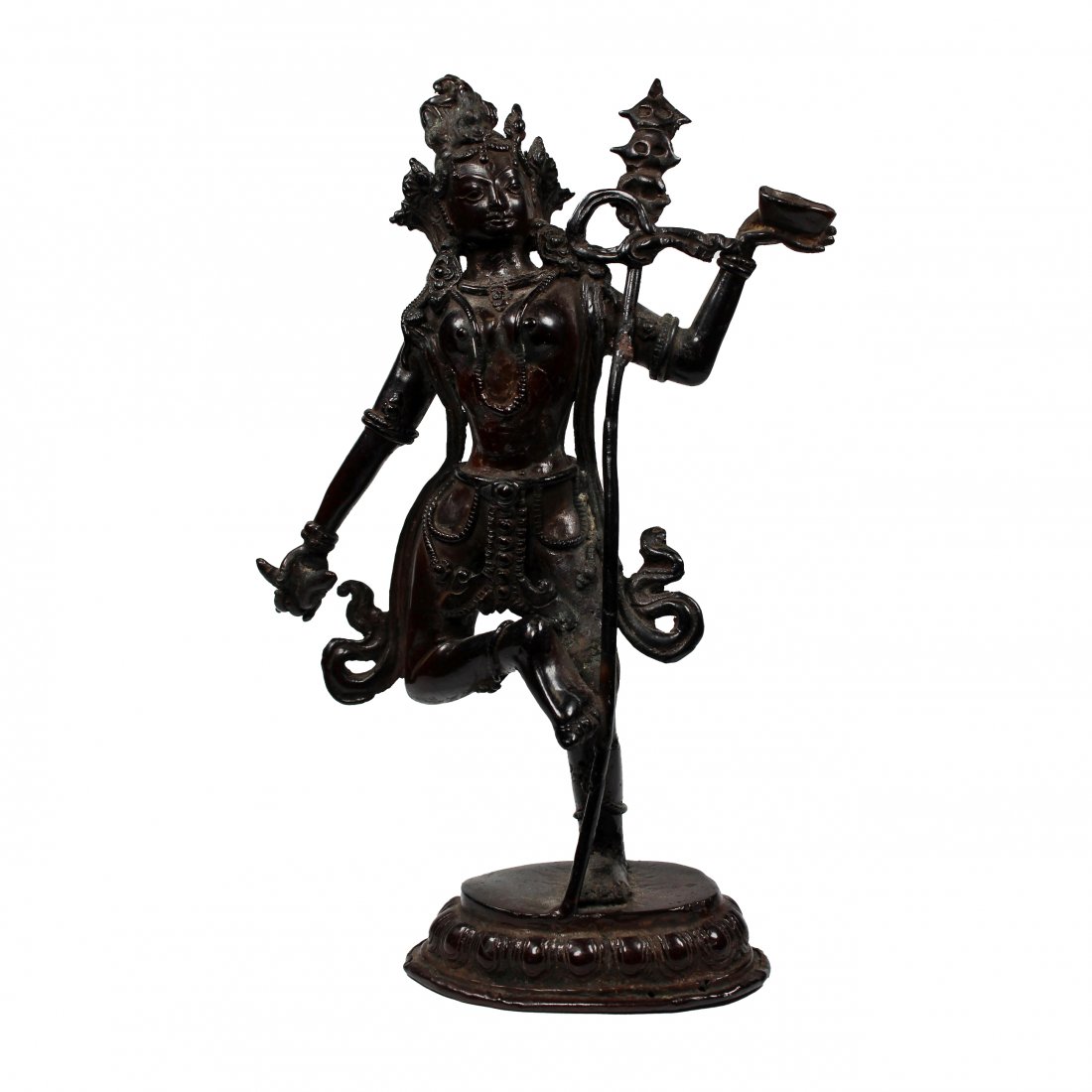 Antique Tibetan Vajra Yogini with Skull, Knife: Antique Tibetan Bronze Vajra Yogini with Skull, Kartica Knife and Lance. Tibet, pre-China. Height: 9 in.
