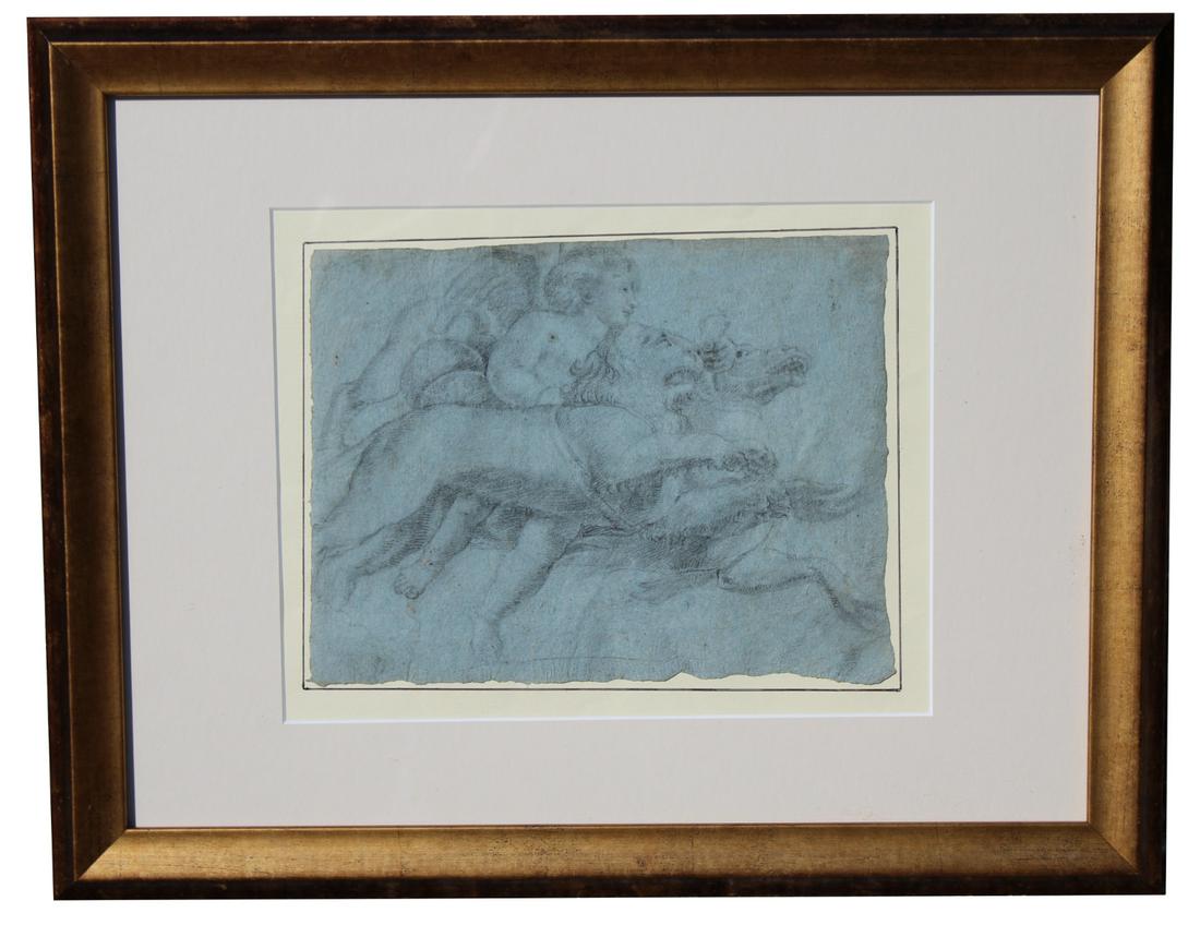 Old Master Allegorical Sketch on paper: Old Master Allegorical Sketch on paper. Appears to be unsigned, has not been examined out of frame. Sight Size: 8.5 x 11 in. Overall Size: 17 x 21.75 in. Framed behind glass.