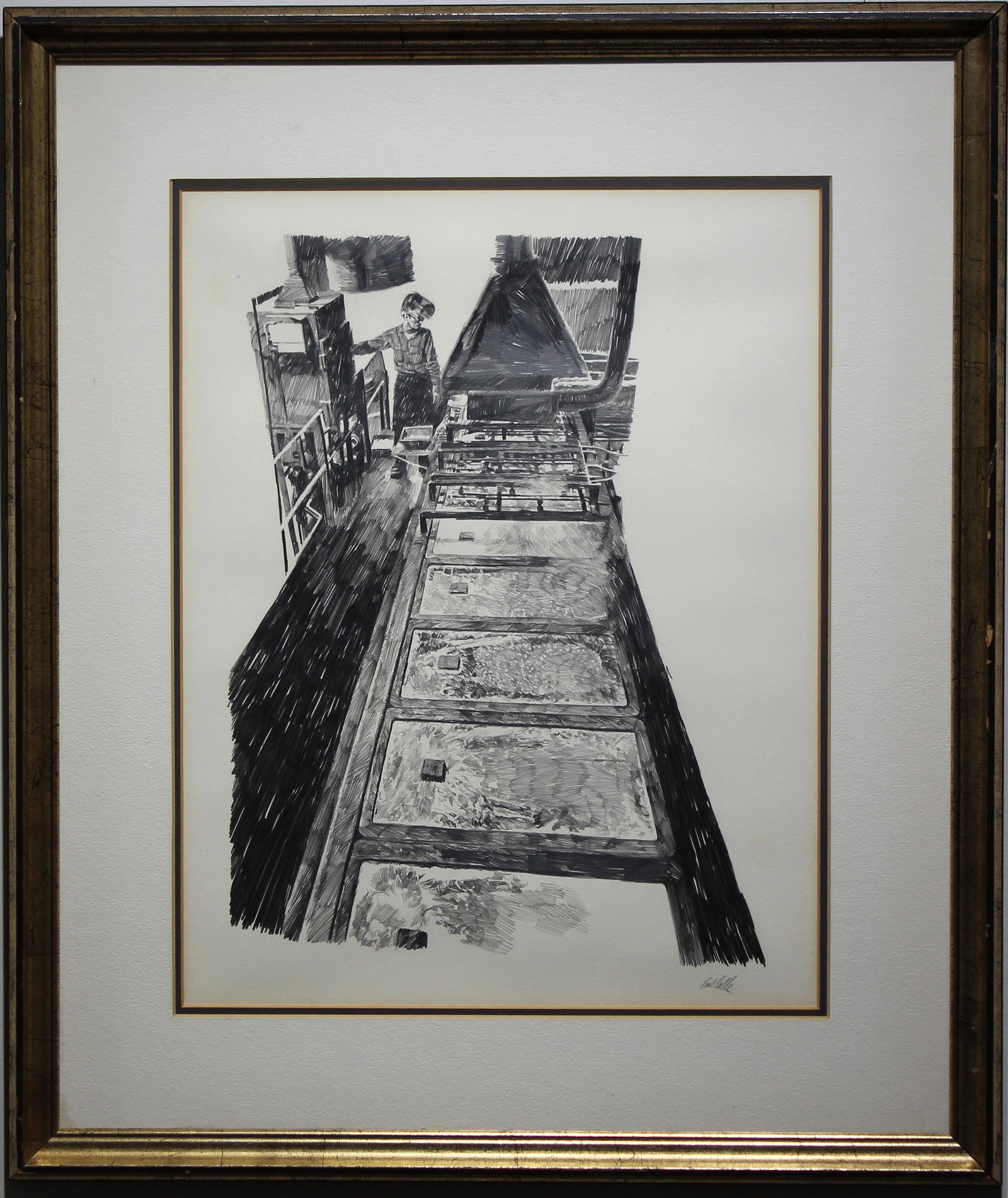 Paul Calle (Connecticut, New York, 1928 - 2010): Paul Calle (Connecticut, New York, 1928 - 2010) "Factory Worker" Pencil on Paper. Altermann Gallery (Santa Fe New Mexico) label verso. Signed lower right. Provenance: Private California collection. Si