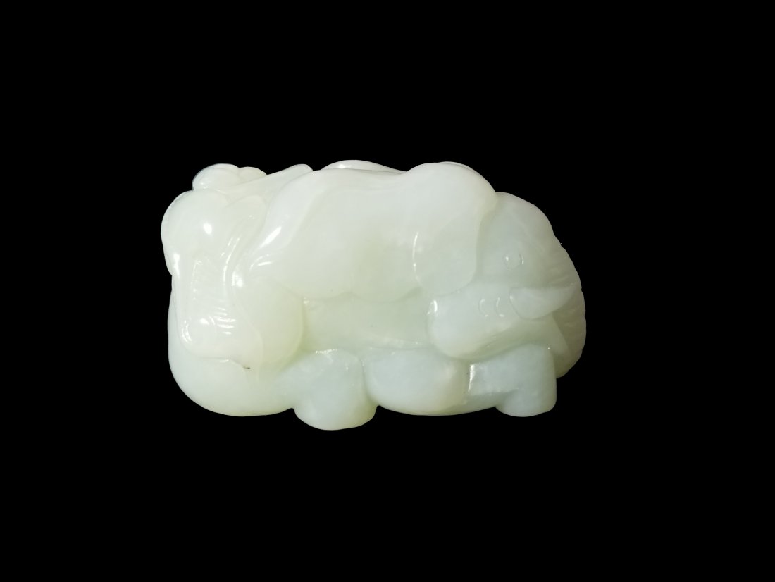 Carved Jade Elephant w/ Monkey Figural Group: Carved Jade Elephant w/ Monkey Figural Group. Size: 1.75 x 2.5 x 1 3/8 in.