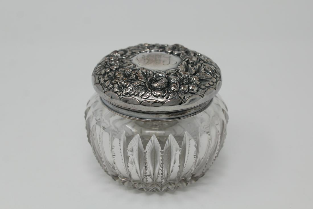 Antique Sterling Silver/Glass Box: Antique Sterling Silver/Glass Box.
