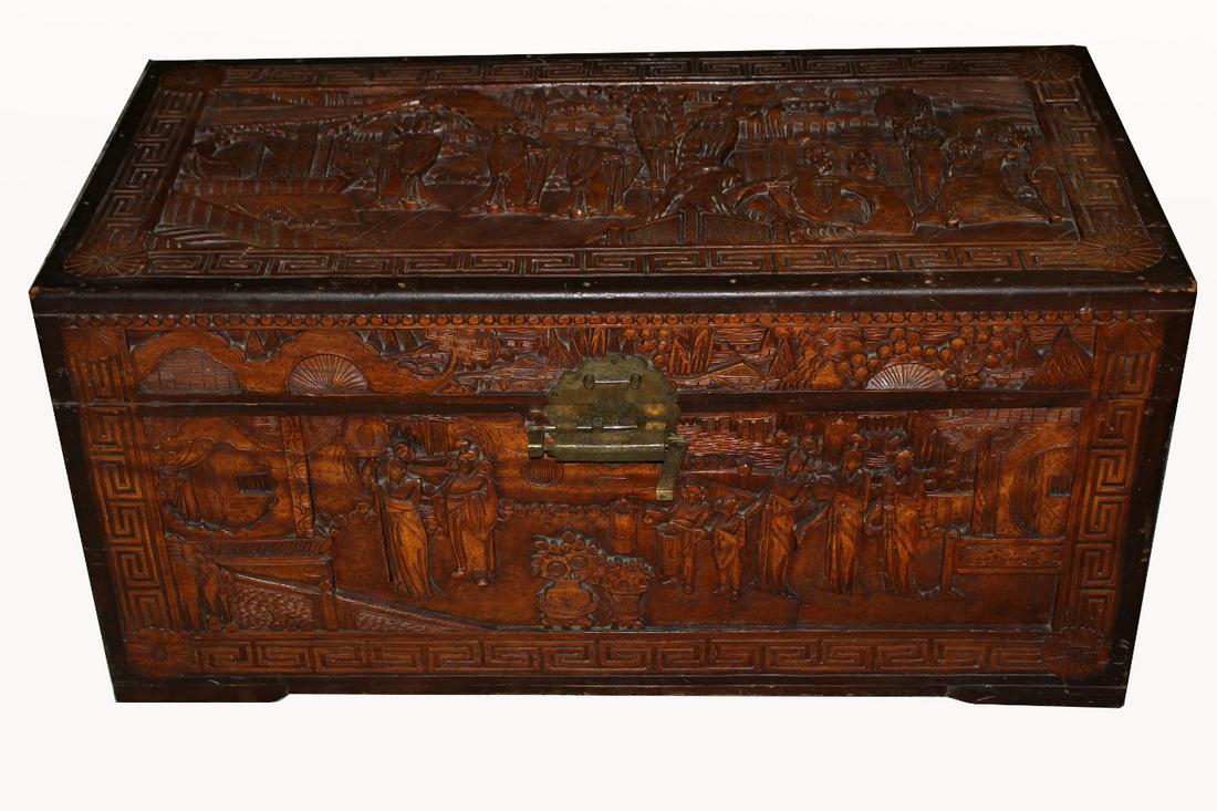 Carved Chinese Hardwood Blanket Chest: Carved Chinese Hardwood Blanket Chest. Dimensions: 19 x 41 x 20 in.