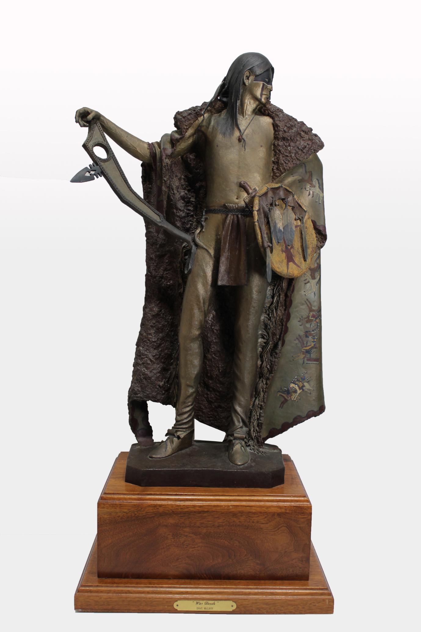 Dave McGary (1958 - 2013) "War Deeds": Dave McGary (New Mexico, Arizona, 1958 - 2013) "War Deeds" Bronze figure on wooden base. Inscribed and numbered (34/50) on lower portion. McGary's sculptures are in permanent collections at the U.S. C