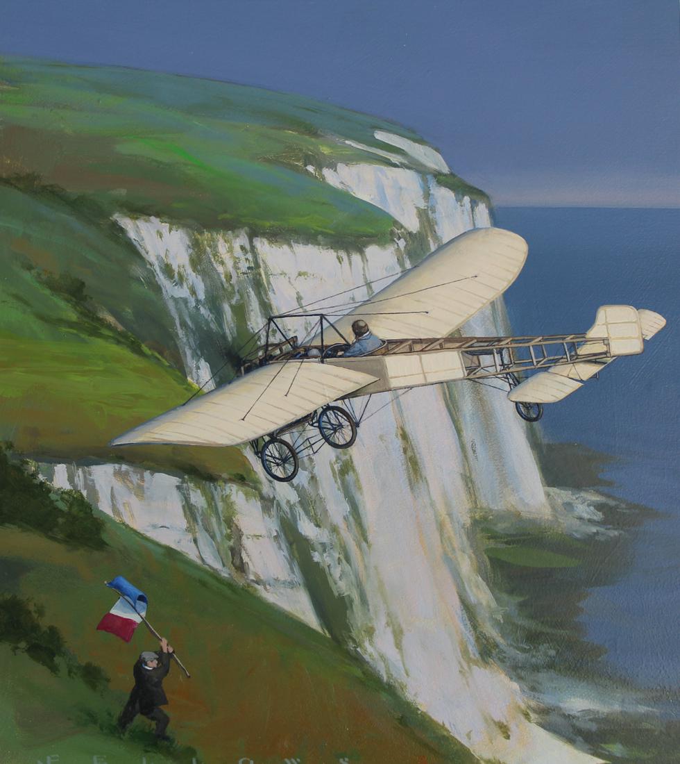 Jack Fellows (B. 1941) "1909 Bleriot XI": Jack Fellows (B. 1941) "1909 Bleriot XI" Signed lower left. Oil on Masonite. Provenance: Collection of James A. Helzer (1946-2008), Founder of Unicover Corporation. This painting was originally publis