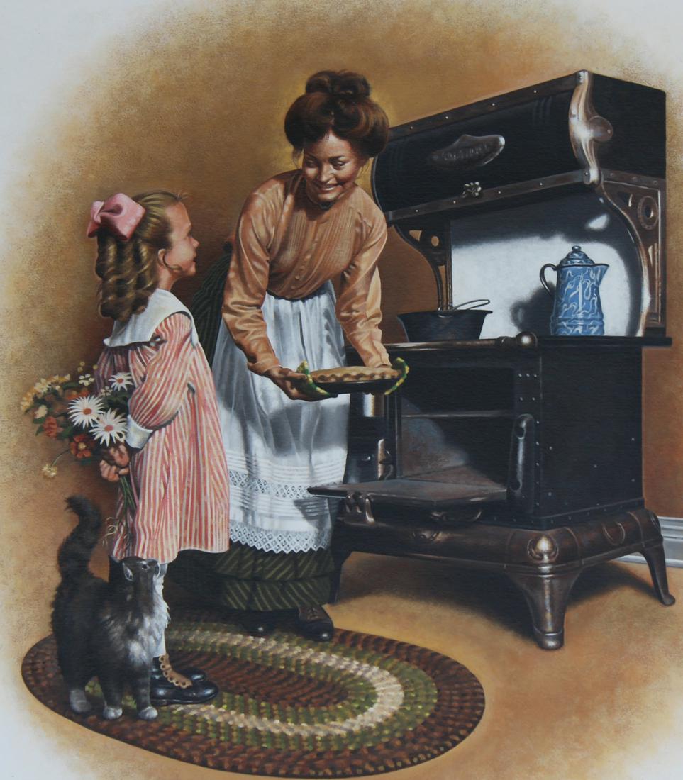 Gene Boyer (20th C.) "Mother's Day/Apple Pie": Gene Boyer (American, 20th C.) "Mother's Day/Apple Pie" Signed lower right. Acrylic on Illustration Board. Provenance: Collection of James A. Helzer (1946-2008), Founder of Unicover Corporation. This 