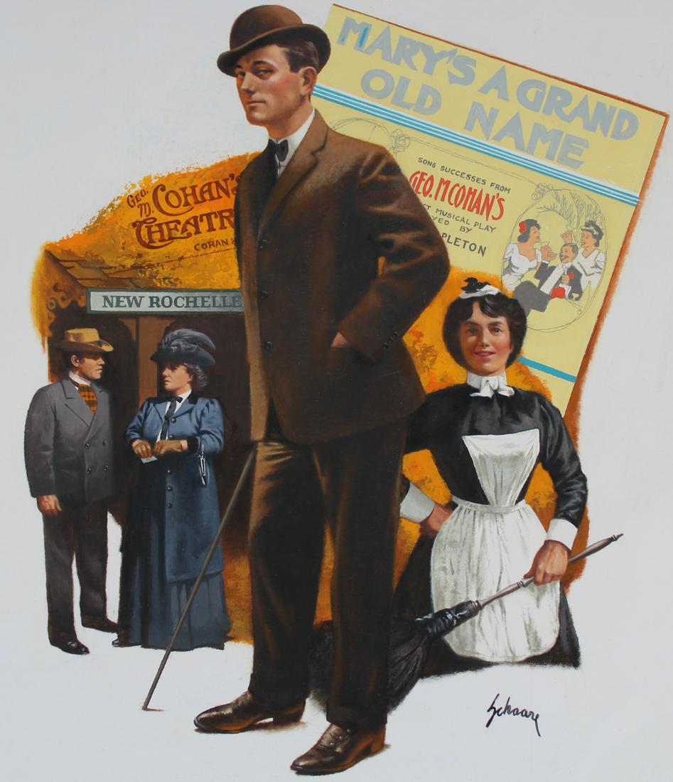 Harry Schaare (1922 - 2008) "Yankee Doodle": Harry Schaare (American, 1922 - 2008) "Mary's a Grand Old Name - Yankee Doodle" Signed lower right. Oil on Masonite. Provenance: Collection of James A. Helzer (1946-2008), Founder of Unicover Corporat