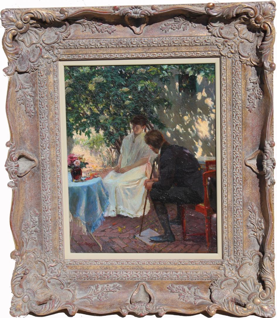 Attr. NC Wyeth (1882 - 1945): Attr. NC Wyeth (1882 - 1945) Painting of an elegant couple. Signed lower left. Oil on canvas. Provenance: purchased in the 90's from Dr. Joseph Sheehan who was located in Vienna Austria. Sheehan was t