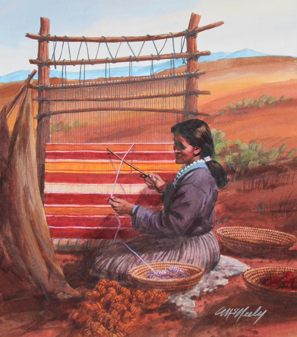 Tom McNeely (B. 1935) "NM Rio Grande Blanket 1": Tom McNeely (B. 1935) "New Mexico Rio Grande Blanket 1" Signed lower right. Watercolor on Board. Provenance: Collection of James A. Helzer (1946-2008), Founder of Unicover Corporation. Image Size: 15.