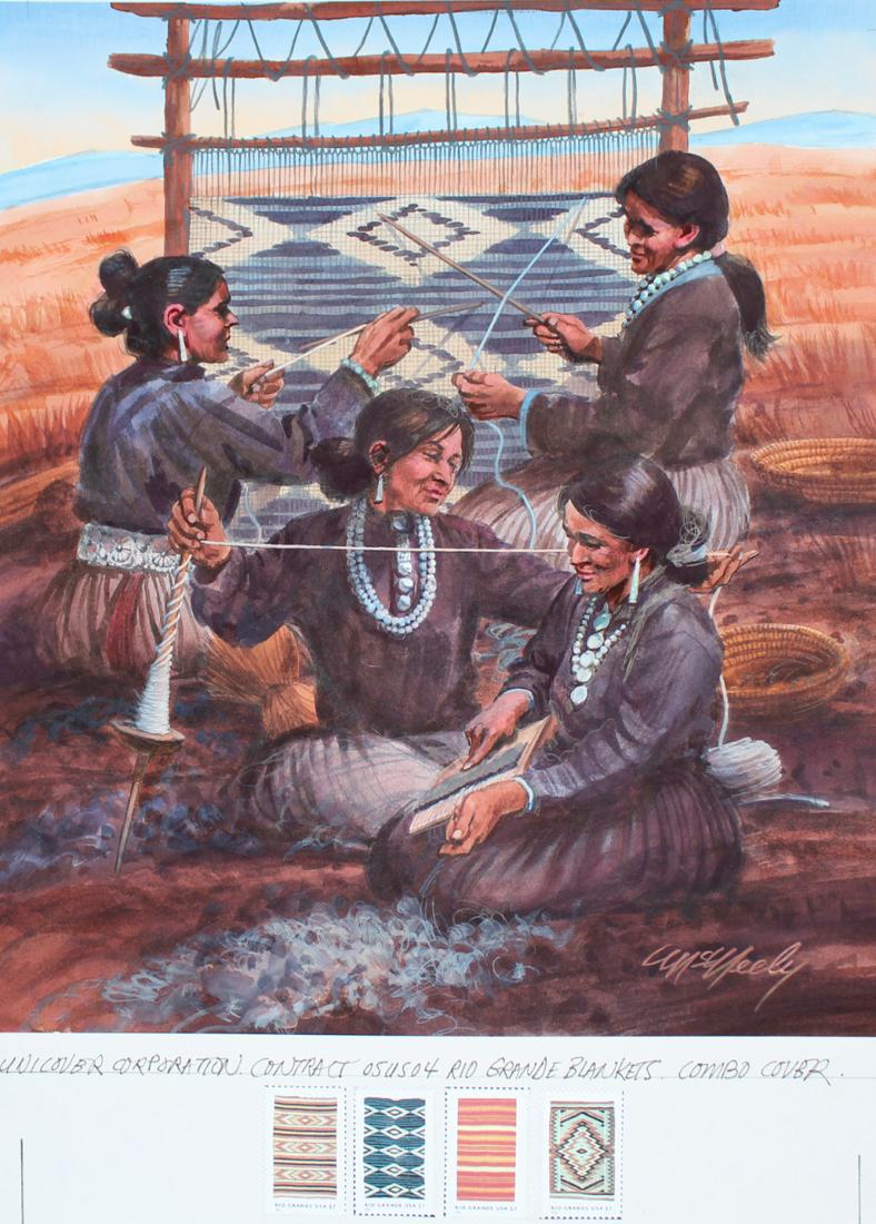 Tom McNeely (B. 1935) "NM Rio Grande Blanket 2": Tom McNeely (B. 1935) "New Mexico Rio Grande Blanket Combo" Signed lower right. Watercolor on Board. Provenance: Collection of James A. Helzer (1946-2008), Founder of Unicover Corporation. Image Size: