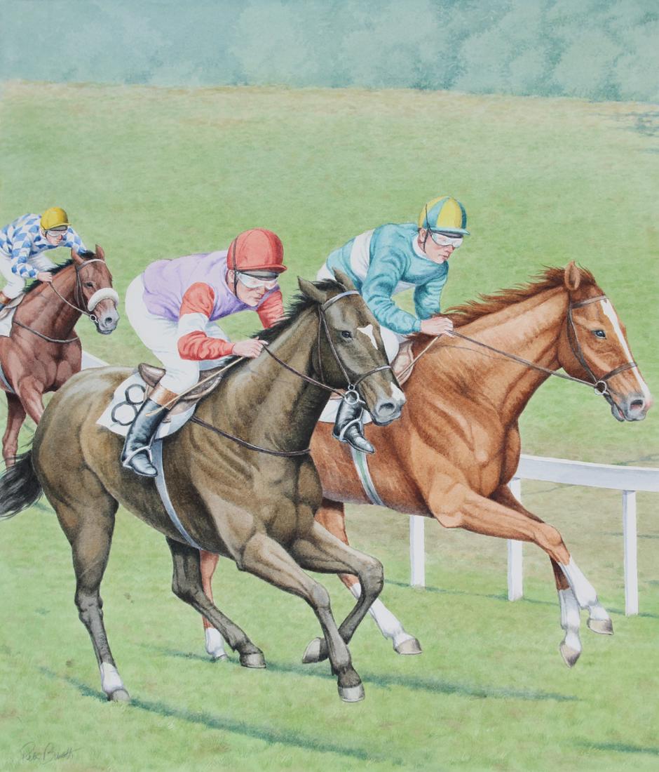 Peter Barrett (B. 1935) "Thoroughbred": Peter Barrett (B. 1935) "Sporting Horses - Thoroughbred" Signed lower left. Watercolor. Provenance: Collection of James A. Helzer (1946-2008), Founder of Unicover Corporation. This painting was origin
