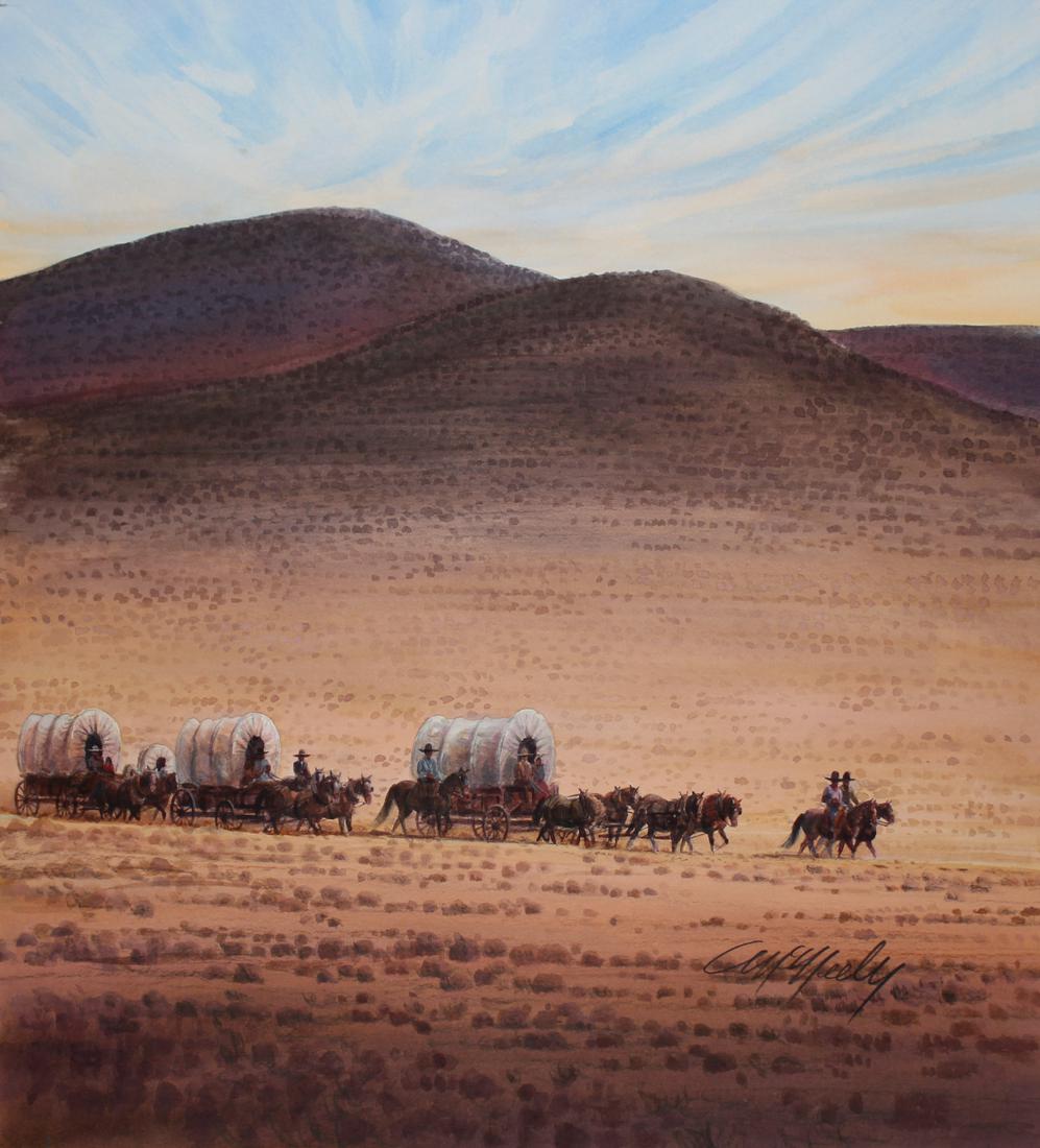 Tom McNeely (B. 1935) "Cirrus Radiatus": Tom McNeely (Canadian, B. 1935) "Cirrus Radiatus" Signed lower right. Watercolor. Provenance: Collection of James A. Helzer (1946-2008), Founder of Unicover Corporation. Image Size: 17.5 x 15 in. Over
