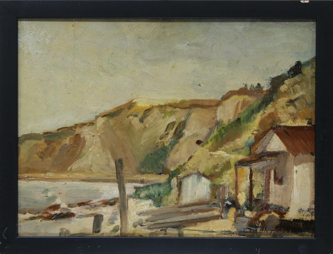 Henry Cannon (1862 - 1939) "...Santa Monica": Henry Cannon (California, England, 1862 - 1939) "Shore Line Beyond Santa Monica" oil on board painting. Inscribed verso. Cannon lived in New York for several years and from 1906 in California where he