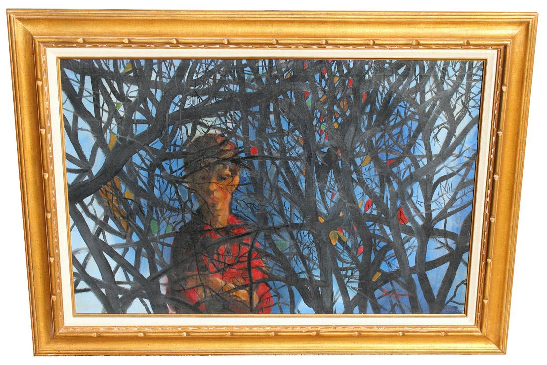 Lou Zansky (1920 - 1978) "The Branches": Lou Zansky (NY, 1920 - 1978) "The Branches" Signed lower right. Oil on Canvas. Titled, signed and dated ('61) verso on canvas. Louis Zansky was renowned early in his artistic career as a comic artist.