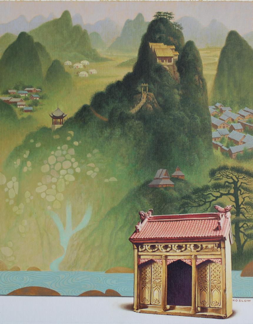 Howard Koslow (1924 - 2016) "China Folk Houses": Howard Koslow (1924 - 2016) "China Folk Houses" Signed lower right. Provenance: Collection of James A. Helzer (1946-2008), Founder of Unicover Corporation. This painting was originally published on th