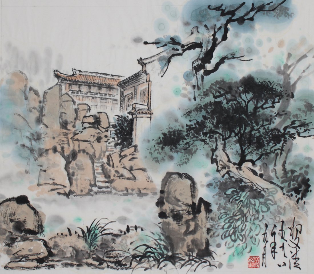 Yang Wenqing (B. 1951) "Shouxi Lake Garden": Yang Wenqing (Chinese, B. 1951) "Shouxi Lake Garden" Signed lower right. Watercolor on Rice Paper. Provenance: Collection of James A. Helzer (1946-2008), Founder of Unicover Corporation. Shouxi Lake i