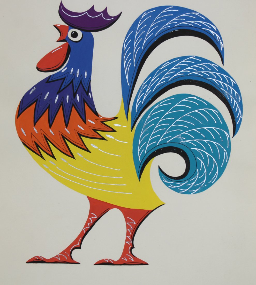 Pan Keming (B. 1940) "Year of the Rooster": Pan Keming (Chinese, B. 1940) "Year of the Rooster" Watercolor on Illustration Board. Provenance: Collection of James A. Helzer (1946-2008), Founder of Unicover Corporation. This painting originally a
