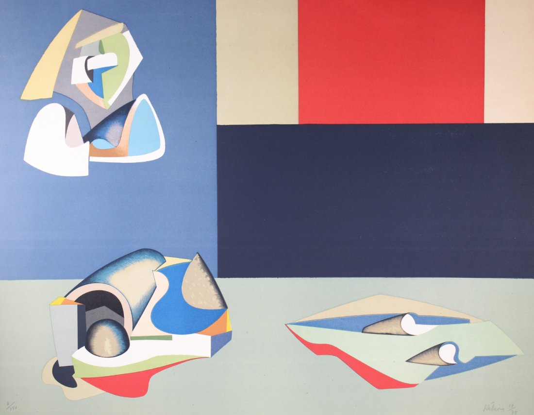 Jean Helion (French, 1904-1987) Litho (2/150): Jean Helion, (French, 1904-1987) Composition. Color Lithograph. Pencil signed lower right. Pencil numbered (2/150) lower left. Sheet Size: 26 x 33 in. Unframed.