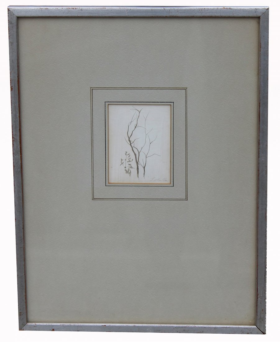 Joseph Stella (1877 - 1946): Joseph Stella (1877 - 1946) Pencil drawing of a tree. Signed lower right. Label verso. Image size: 4 x 3 in. Overall size: 17 x 13 in. Framed behind glass.