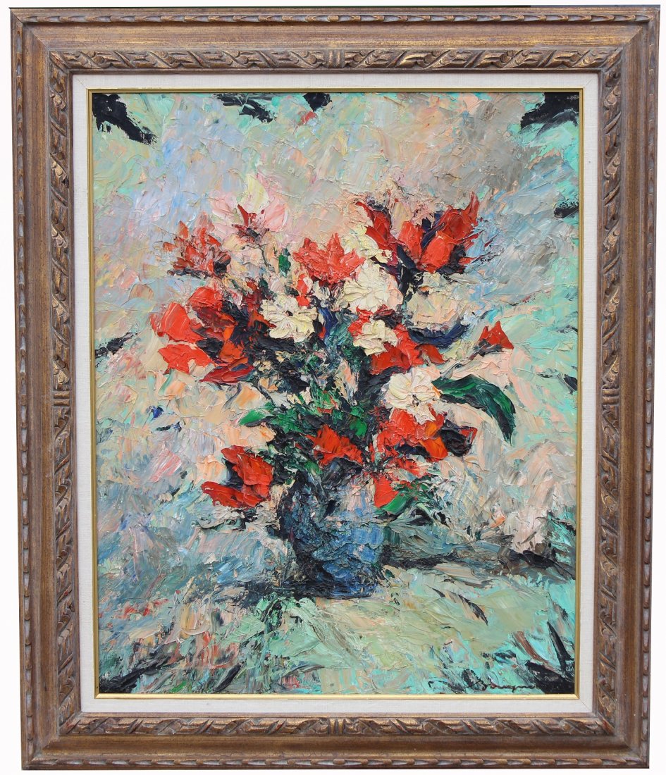 Jean Bousquet, "Blue Vase" Still Life Painting: Jean Bousquet, "Blue Vase" Still Life Painting. Signed lower right. Oil on canvas. Bousquet was born in France and Studied at L'ecole des Beaux Arts in Paris and exhibited at Salon de la Marine. He ha